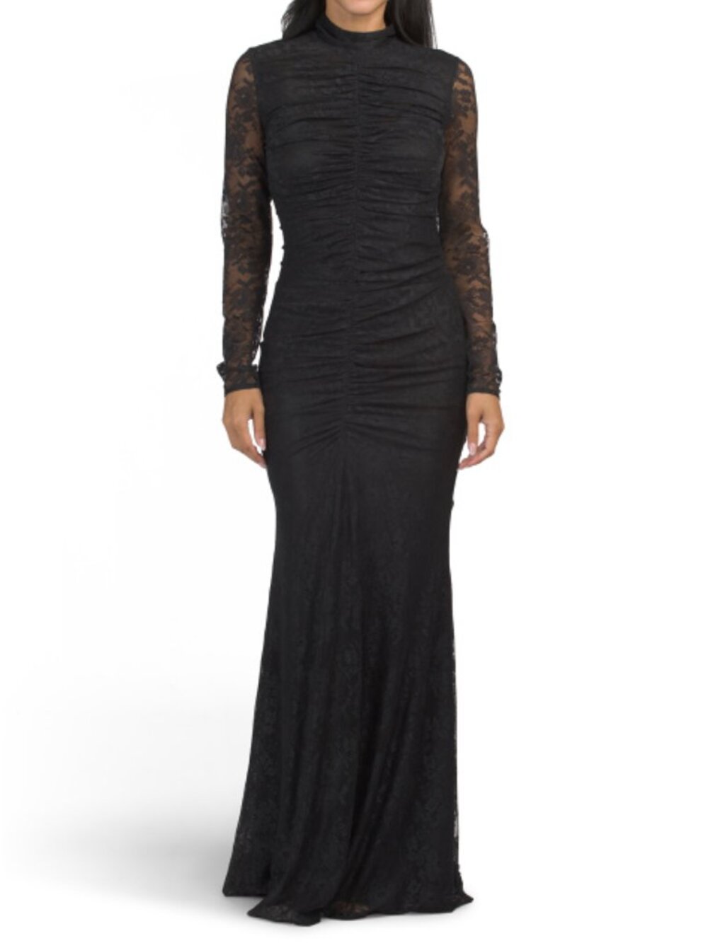 TOCCIN Sylvie Long Sleeve Mock Neck Ruched Gown